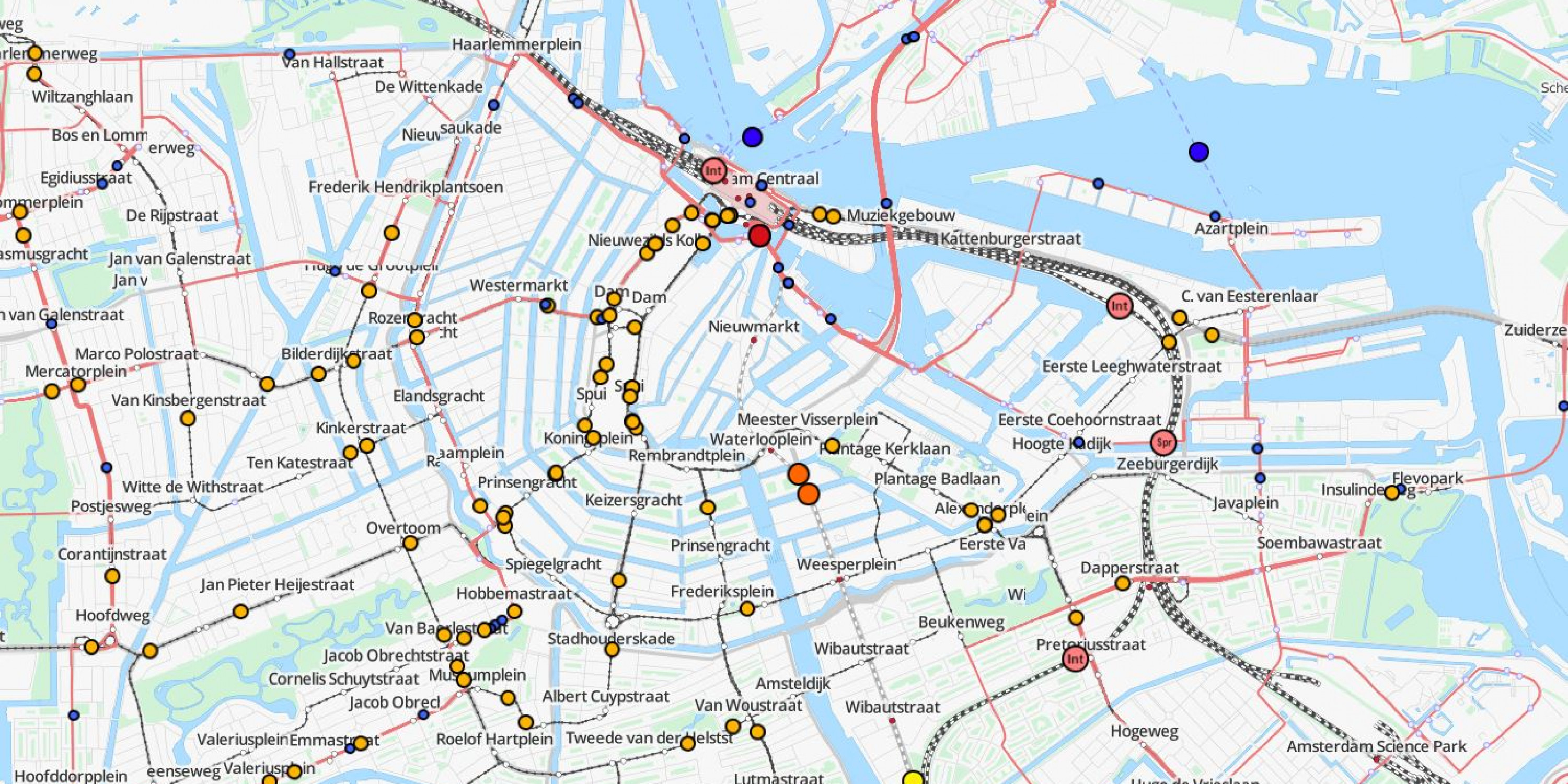 tramlijnen amsterdam kaart Op deze kaart kun je elke tram en metro volgen   AT5