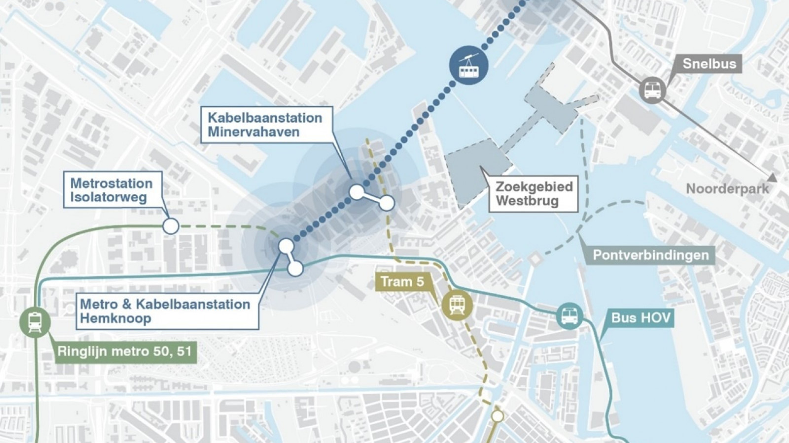 Route kabelbaan over het IJ 