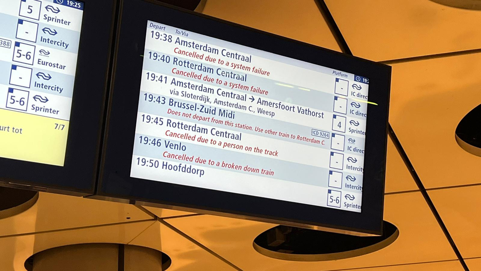 Wachtrijen voor trein Schiphol 