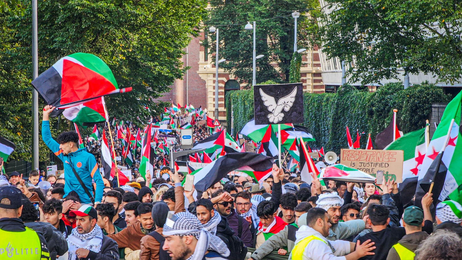 Pro-Palestina-demonstranten op de Haarlemmer Houttuinen
