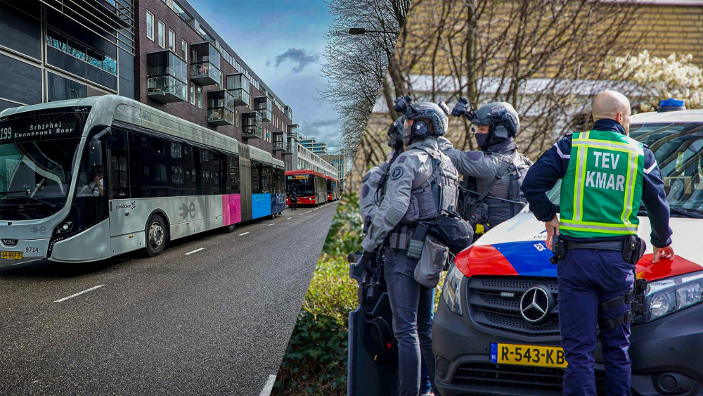 Bus met verdacht pakketje al vanaf Schiphol gevolgd door politieheli, verdachte aangehouden