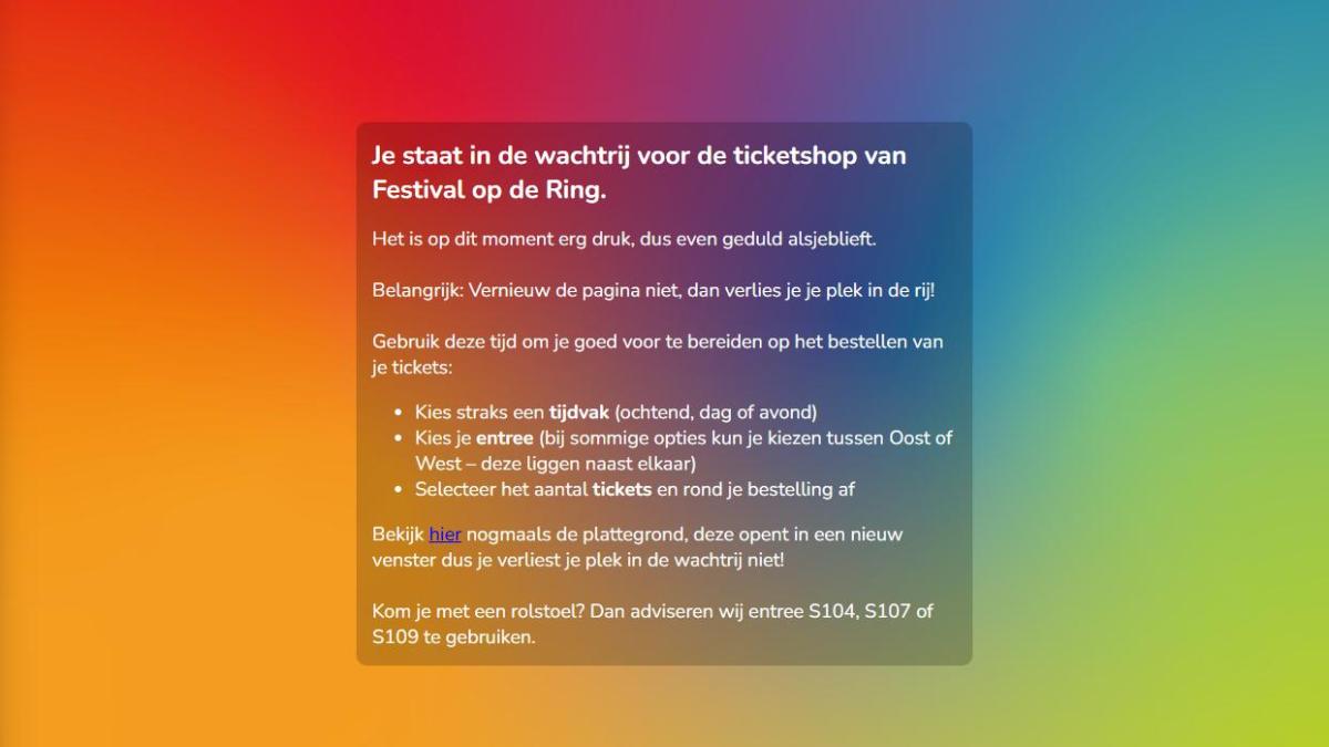 Digitale drukte in de wachtrij voor tickets festival op de ring A10