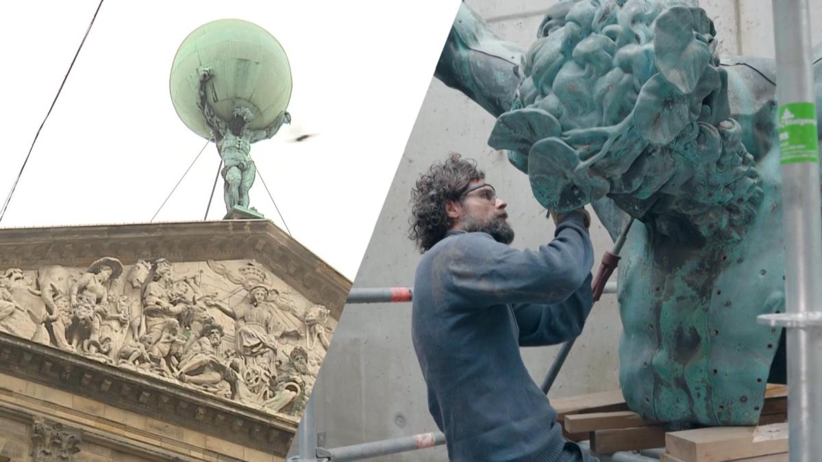 Atlas stond altijd op het Paleis op de Dam, maar staat nu bij een restaurateur in de achtertuin
