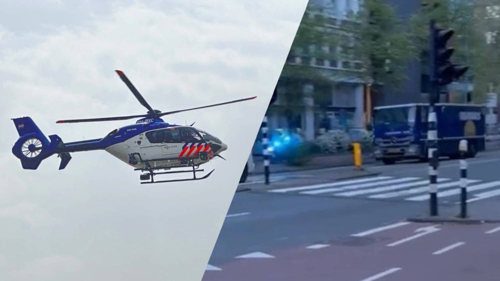 Politiehelikopter die urenlang boven de stad vliegt ondersteunt waardetransport